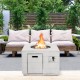 34-inch square gray concrete fire pit table featuring an elegant design, perfect as an outdoor table and cozy heat.