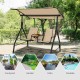 2-seat outdoor cushioned porch swing with adjustable canopy and tempered glass table, perfect for patio relaxation.