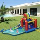 Inflatable kid bounce house with water slide, trampoline, and splash pool, made of puncture-resistant 420D oxford.