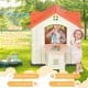 Kid’s playhouse toy set in pink with open doors and windows, designed for role-play and social skills development.