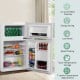 Compact stainless steel refrigerator with adjustable shelves, 3.2 cu ft capacity, and dual-temperature storage for.