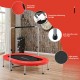Red 2-person foldable mini trampoline with adjustable height, sturdy springs, and foam-padded handle for fitness fun.