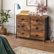6-drawer storage chest in rustic brown with fabric drawers and wooden top, perfect for living room or bedroom.