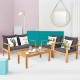 4-piece outdoor acacia wood chat set with removable cushions, featuring a coffee table, ideal for patio relaxation.