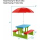Kids picnic folding table and bench set with red umbrella, made of non-toxic PP material, perfect for outdoor play and.