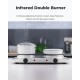 Double hot plate electric burner with stainless steel surface, 1800W power, and adjustable temperature control for.
