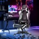 Ergonomic gaming chair in white with adjustable height and tilt, designed for comfort during gaming or office use.