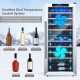 43-bottle wine cooler with dual zone temperature control, stainless steel door, and 8 wooden shelves for optimal wine.