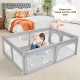 Extra-large gray safety baby fence with 50 ocean balls, designed for interactive play and secure baby standing.
