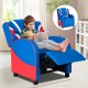 Kids leather recliner chair in blue with adjustable footrest, perfect for reading or watching TV, suitable for ages.