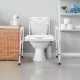 Portable 3-in-1 bedside commode with adjustable height, sturdy steel frame, and wide backrest for comfort and stability.