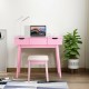 Pink makeup vanity table set with flip-top mirror, 2 drawers, and padded stool for stylish bedroom storage.