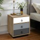 Wooden nightstand with three drawers and cabinet, featuring a stylish design for bedroom or living room storage.