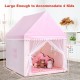 Large pink kids play tent with solid wood frame, soft mat, and mesh curtains, perfect for indoor and outdoor fun.