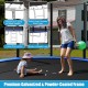 8 ft outdoor trampoline with safety net, galvanized steel frame, U-shaped legs, and heavy-duty ladder for safe jumping.