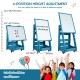 Multifunctional kids' standing art easel with adjustable height, large dry-erase board, and storage for art supplies.