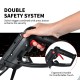 Close-up of the ergonomic handle of the 14-inch electric tiller with a double safety switch for secure operation.