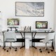 L-shaped reversible computer desk with monitor stand, black finish, ideal for dual workspace setup in home office.