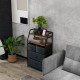4-drawer free-standing storage dresser with rustic brown shelves, metal frame, and decorative plants, ideal for living.