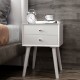 White wooden nightstand with two storage drawers, featuring a sturdy design and retro style for bedroom decor.