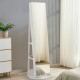 360° rotating jewelry cabinet armoire in white with LED lighting, large storage, and lockable door for secure.