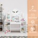 Kids tri-folding mirror makeup dressing vanity table set in white with storage compartments for a stylish and safe.