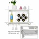 Wall mount wine rack organizer in white with stainless steel glass holder, storing six bottles and decorative items.