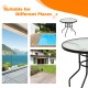 32-inch round patio table with tempered glass top and steel frame, featuring an umbrella hole, ideal for outdoor.