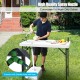 Folding cleaning sink table with sprayer, durable plastic, quick-connect faucet, ideal for outdoor cleaning tasks.