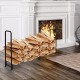 8-foot outdoor steel firewood log rack with heavy-duty frame, storing logs neatly by the fireplace for easy access.