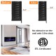 Recessed electric fireplace showing thickness comparison, featuring 12 flame colors and ETL certification for safety.