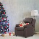 Brown PU leather kids sofa armchair recliner with storage arm, perfect for reading and watching TV in comfort.
