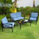 4-piece patio furniture set featuring a cushioned loveseat, two chairs, and a side table with an aluminum frame for.