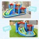 Inflatable kids water slide bounce castle in dry and wet modes, featuring vibrant colors and safety mesh walls for fun.