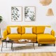 L-shaped yellow fabric sectional sofa with chaise lounge, solid wood legs, perfect for cozy living room spaces.