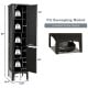 Freestanding black bathroom storage cabinet with five layers, raised feet, and compact design for efficient space use.