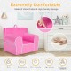 Upholstered kids sofa in pink with velvet fabric and high-density sponge, perfect for playrooms and comfortable seating.