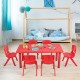 Red kids' plastic rectangular table with six chairs, ideal for daycares and preschools, designed for safety and.