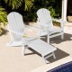 White folding Adirondack chair with pull-out ottoman, made of HDPE, perfect for poolside relaxation.