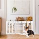 24-inch freestanding wooden dog gate in white, featuring a flexible hinge, perfect for small pets and easy to store.