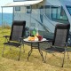 Two black portable patio folding dining chairs with adjustable headrests, perfect for camping and outdoor relaxation.