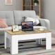 Lift top coffee table in white with a wooden surface, ideal for working from the couch and storing essentials.
