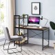Compact 47.5-inch writing desk with 4-tier shelves, adjustable legs, and X-shape frame for stability, ideal for home.