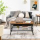 Rustic brown 2-tier coffee table with octagonal top and sturdy steel frame, perfect for stylish living room.