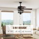 50-inch black ceiling fan with lights, reversible blades, and pull chain control, ideal for living rooms and bedrooms.