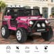Pink 12V kids electric ride-on truck with remote control, featuring LED lights, music, and a cozy seat for safe fun.