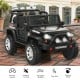 Kids electric ride-on truck in black with remote control, LED lights, and spacious seat for safe outdoor fun.