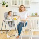 Folding baby high dining chair in gray with adjustable height and detachable tray, perfect for mealtime and.