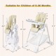 Beige baby convertible high chair with adjustable backrest and storage basket, suitable for children 6-36 months.