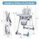 Baby folding convertible high chair in gray with adjustable height, detachable trays, and smooth rolling wheels for.